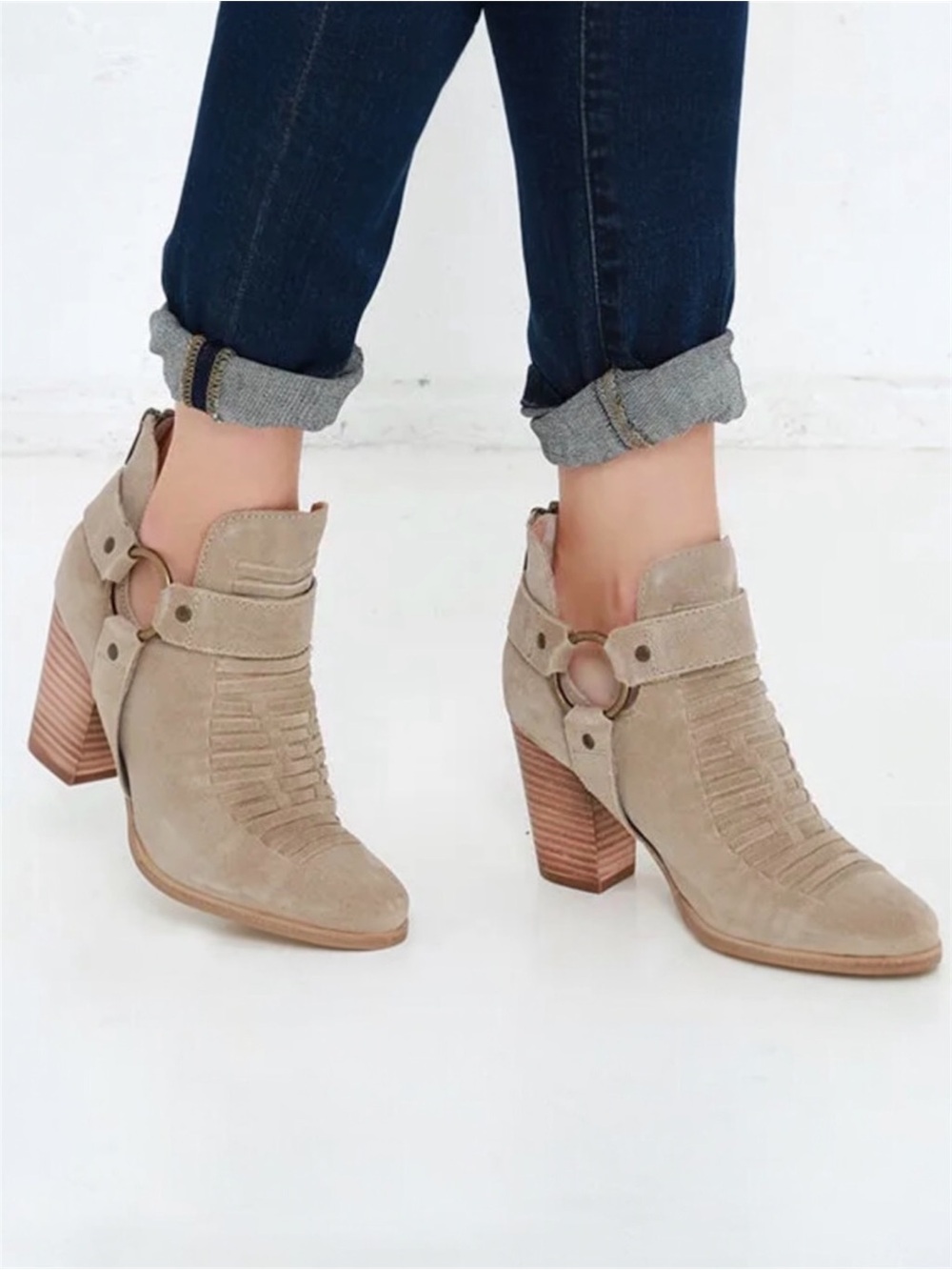 Anthropologie Seychelles “Impossible” Suede Harness Ankle Bootie in Sand Size 7